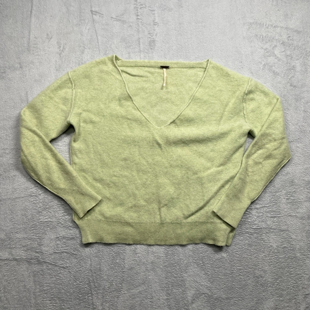 Free People Cashmere V-Neck Sweater Womens XS Sage Green Relaxed